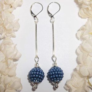 Long Blue Pearl Earring Bar Stick Jewelry NWT 6495